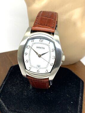 Invicta Unisex Watch 9444 Quartz White Dial Brown Leather Band 35mm